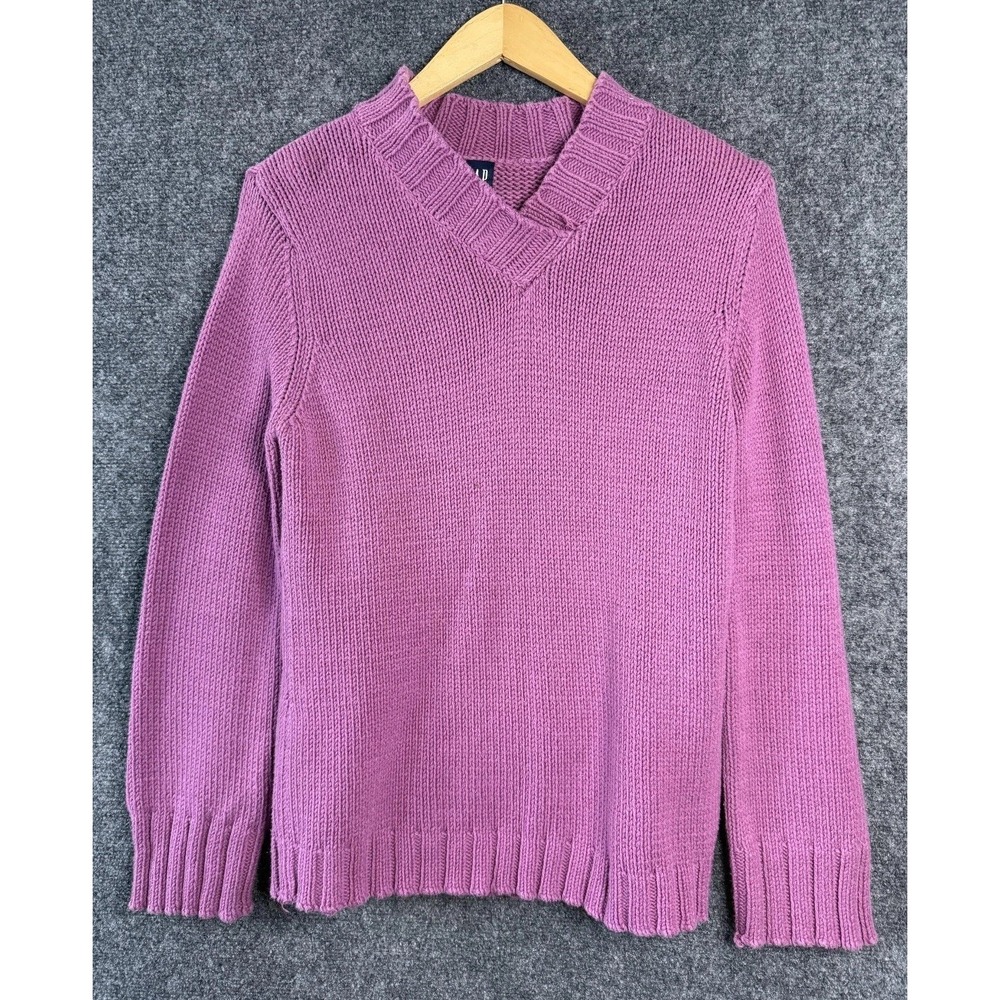 VTG GAP Pullover Sweater Women's Medium Pink Shaker Knit V-Neck Chunky Ribbed